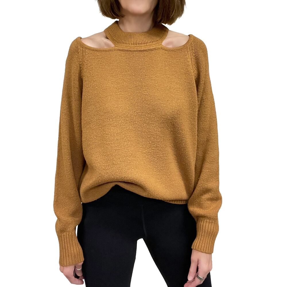 Jason Wu Camel Cold Shoulder Sweater Small $240 Golden Brown Wool Blend Relaxed
